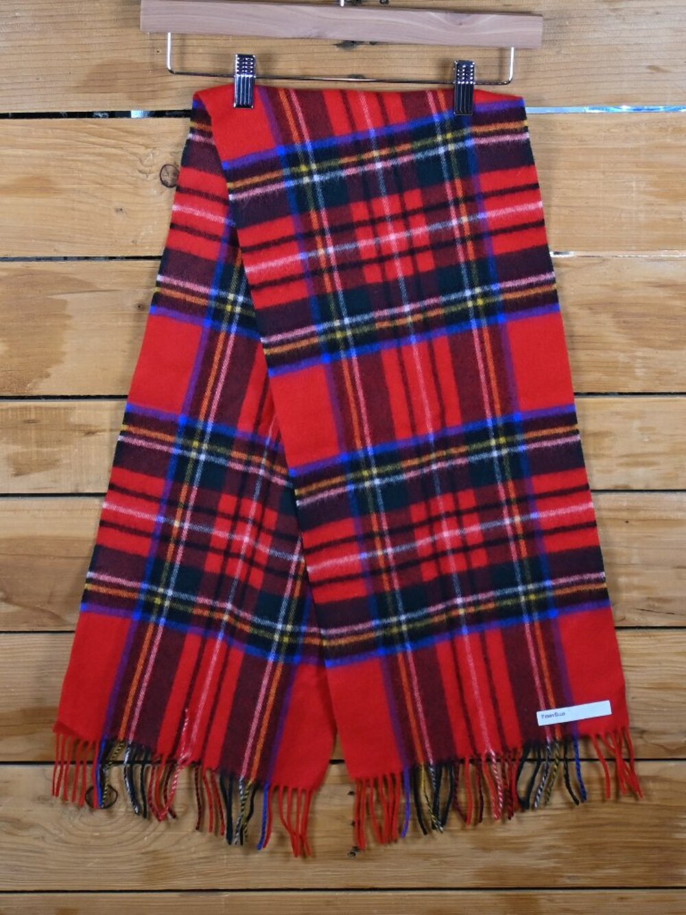 Vintage Perry Ellis 100% Wool Red Tartan Scarf - Made in Germany